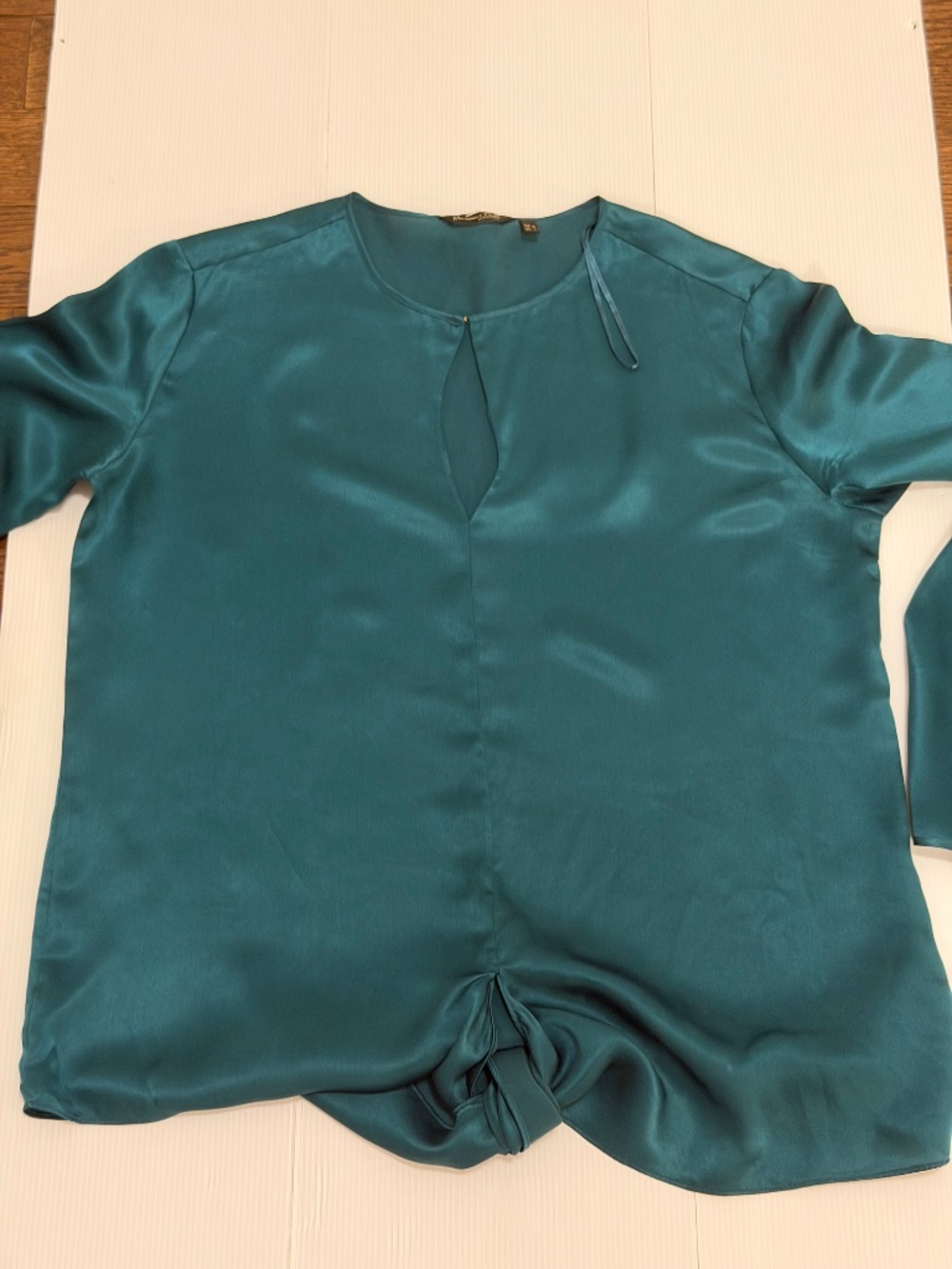Massimo Dutti 100% Mulberry Silk Teal Satin Draped Knot Top Size 4 - Picture 10 of 12